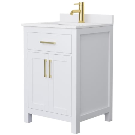 A large image of the Wyndham Collection WCG242424S-VCA-MXX White / White Cultured Marble Top / Brushed Gold Hardware