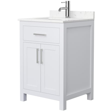 A large image of the Wyndham Collection WCG242424S-VCA-MXX White / Carrara Cultured Marble Top / Brushed Nickel Hardware