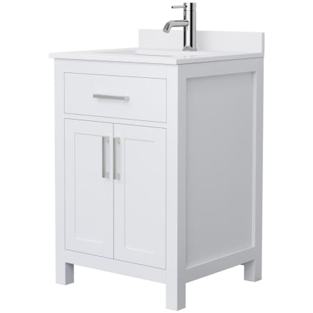 A large image of the Wyndham Collection WCG242424S-VCA-MXX White / White Cultured Marble Top / Brushed Nickel Hardware