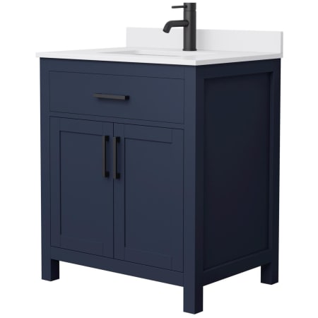 A large image of the Wyndham Collection WCG242430S-UNSMXX Dark Blue / White Cultured Marble Top / Matte Black Hardware