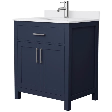 A large image of the Wyndham Collection WCG242430S-UNSMXX Dark Blue / White Cultured Marble Top / Brushed Nickel Hardware