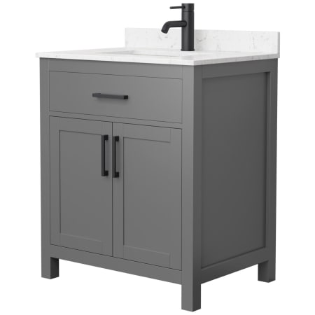 A large image of the Wyndham Collection WCG242430S-UNSMXX Dark Gray / Carrara Cultured Marble Top / Matte Black Hardware