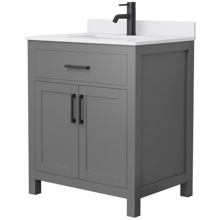 A large image of the Wyndham Collection WCG242430S-UNSMXX Dark Gray / White Cultured Marble Top / Matte Black Hardware