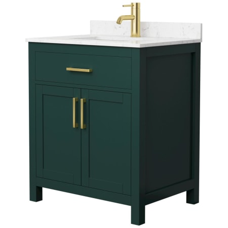 A large image of the Wyndham Collection WCG242430S-UNSMXX Green / Carrara Cultured Marble Top / Brushed Gold Hardware