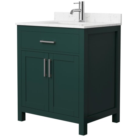 A large image of the Wyndham Collection WCG242430S-UNSMXX Green / Carrara Cultured Marble Top / Brushed Nickel Hardware