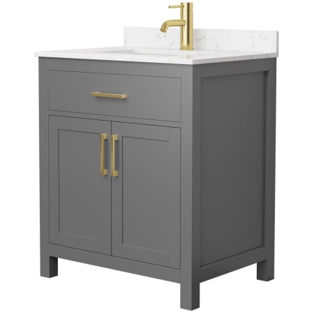 A large image of the Wyndham Collection WCG242430S-UNSMXX Dark Gray / Carrara Cultured Marble Top / Brushed Gold Hardware