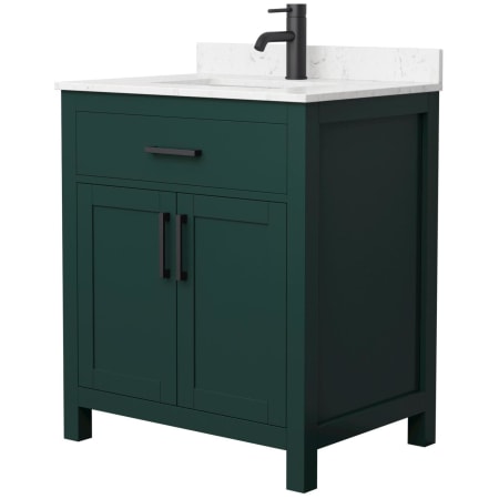 A large image of the Wyndham Collection WCG242430S-UNSMXX Green / Carrara Cultured Marble Top / Matte Black Hardware