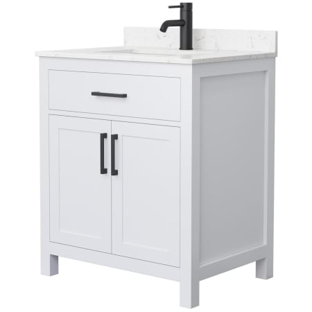 A large image of the Wyndham Collection WCG242430S-UNSMXX White / Carrara Cultured Marble Top / Matte Black Hardware