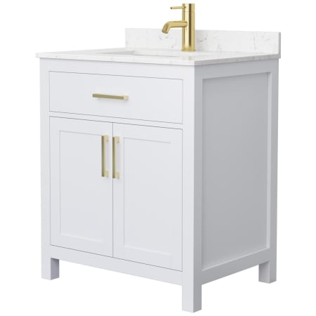 A large image of the Wyndham Collection WCG242430S-UNSMXX White / Carrara Cultured Marble Top / Brushed Gold Hardware