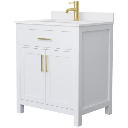 A large image of the Wyndham Collection WCG242430S-UNSMXX White / White Cultured Marble Top / Brushed Gold Hardware