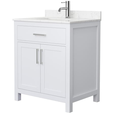 A large image of the Wyndham Collection WCG242430S-UNSMXX White / Carrara Cultured Marble Top / Brushed Nickel Hardware
