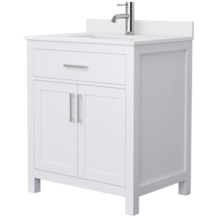 A large image of the Wyndham Collection WCG242430S-UNSMXX White / White Cultured Marble Top / Brushed Nickel Hardware