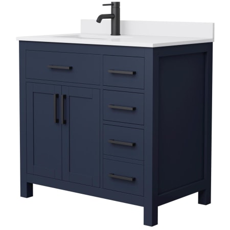 A large image of the Wyndham Collection WCG242436S-UNSMXX Dark Blue / White Cultured Marble Top / Matte Black Hardware