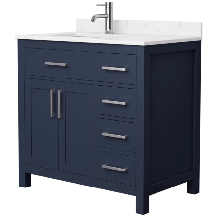 A large image of the Wyndham Collection WCG242436S-UNSMXX Dark Blue / Carrara Cultured Marble Top / Brushed Nickel Hardware