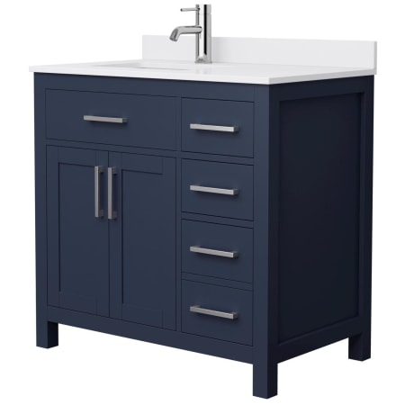 A large image of the Wyndham Collection WCG242436S-UNSMXX Dark Blue / White Cultured Marble Top / Brushed Nickel Hardware