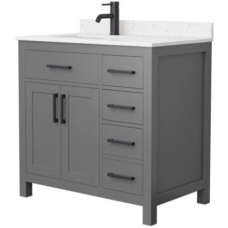 A large image of the Wyndham Collection WCG242436S-UNSMXX Dark Gray / Carrara Cultured Marble Top / Matte Black Hardware