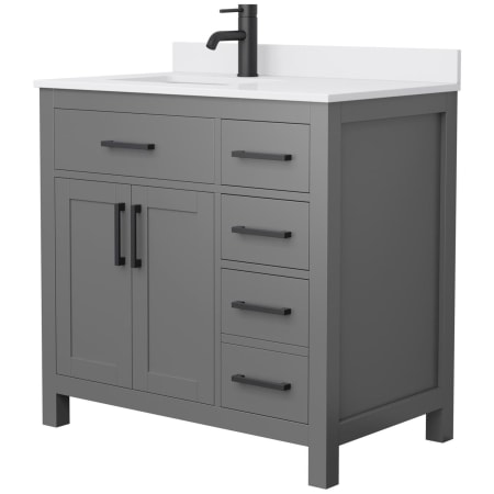 A large image of the Wyndham Collection WCG242436S-UNSMXX Dark Gray / White Cultured Marble Top / Matte Black Hardware