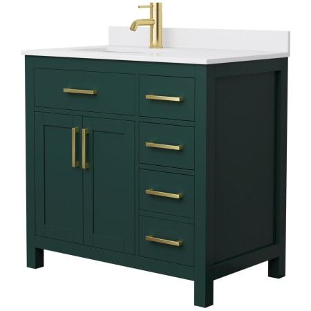 A large image of the Wyndham Collection WCG242436S-UNSMXX Green / White Cultured Marble Top / Brushed Gold Hardware