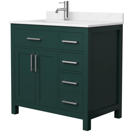 A large image of the Wyndham Collection WCG242436S-UNSMXX Green / Carrara Cultured Marble Top / Brushed Nickel Hardware