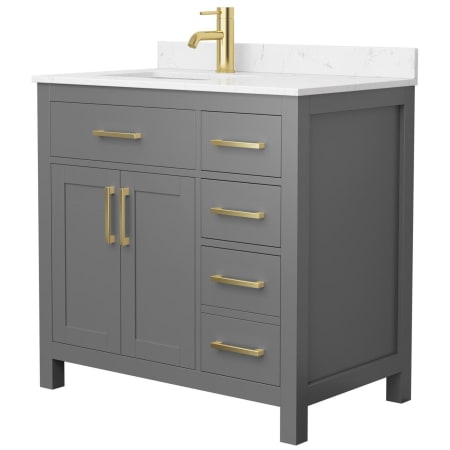 A large image of the Wyndham Collection WCG242436S-UNSMXX Dark Gray / Carrara Cultured Marble Top / Brushed Gold Hardware