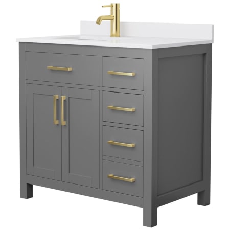 A large image of the Wyndham Collection WCG242436S-UNSMXX Dark Gray / White Cultured Marble Top / Brushed Gold Hardware