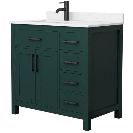 A large image of the Wyndham Collection WCG242436S-UNSMXX Green / Carrara Cultured Marble Top / Matte Black Hardware