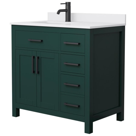 A large image of the Wyndham Collection WCG242436S-UNSMXX Green / White Cultured Marble Top / Matte Black Hardware
