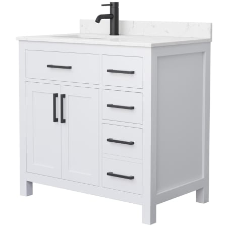 A large image of the Wyndham Collection WCG242436S-UNSMXX White / Carrara Cultured Marble Top / Matte Black Hardware