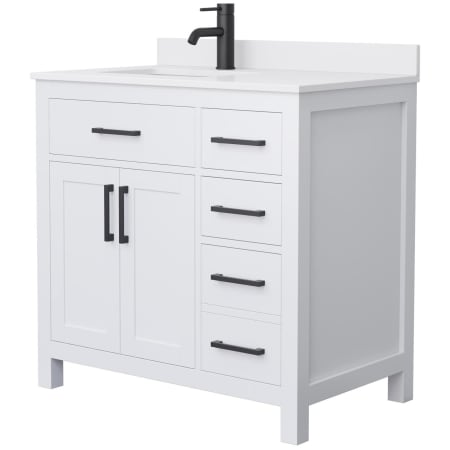 A large image of the Wyndham Collection WCG242436S-UNSMXX White / White Cultured Marble Top / Matte Black Hardware