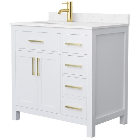 A large image of the Wyndham Collection WCG242436S-UNSMXX White / Carrara Cultured Marble Top / Brushed Gold Hardware