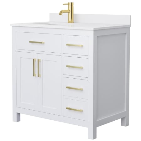 A large image of the Wyndham Collection WCG242436S-UNSMXX White / White Cultured Marble Top / Brushed Gold Hardware