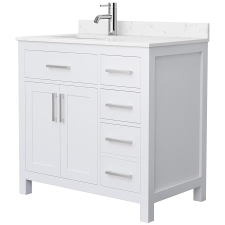 A large image of the Wyndham Collection WCG242436S-UNSMXX White / Carrara Cultured Marble Top / Brushed Nickel Hardware