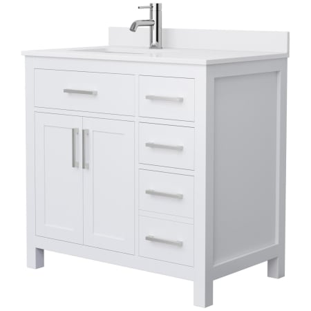 A large image of the Wyndham Collection WCG242436S-UNSMXX White / White Cultured Marble Top / Brushed Nickel Hardware