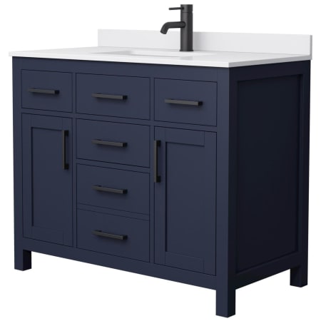 A large image of the Wyndham Collection WCG242442S-UNSMXX Dark Blue / White Cultured Marble Top / Matte Black Hardware