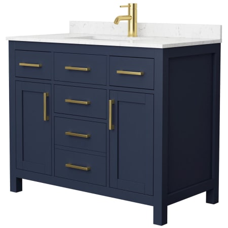 A large image of the Wyndham Collection WCG242442S-UNSMXX Dark Blue / Carrara Cultured Marble Top / Brushed Gold Hardware