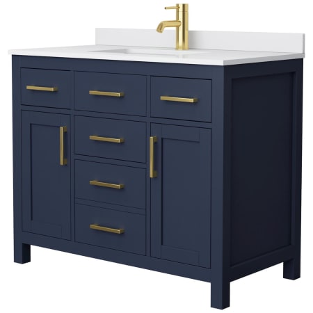 A large image of the Wyndham Collection WCG242442S-UNSMXX Dark Blue / White Cultured Marble Top / Brushed Gold Hardware