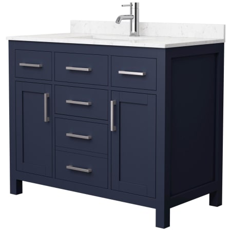 A large image of the Wyndham Collection WCG242442S-UNSMXX Dark Blue / Carrara Cultured Marble Top / Brushed Nickel Hardware
