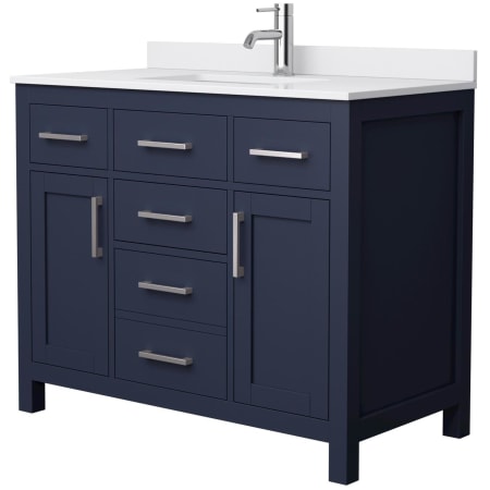 A large image of the Wyndham Collection WCG242442S-UNSMXX Dark Blue / White Cultured Marble Top / Brushed Nickel Hardware