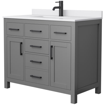 A large image of the Wyndham Collection WCG242442S-UNSMXX Dark Gray / White Cultured Marble Top / Matte Black Hardware