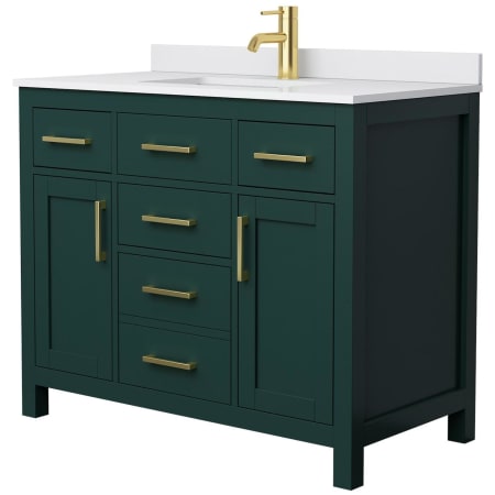 A large image of the Wyndham Collection WCG242442S-UNSMXX Green / White Cultured Marble Top / Brushed Gold Hardware