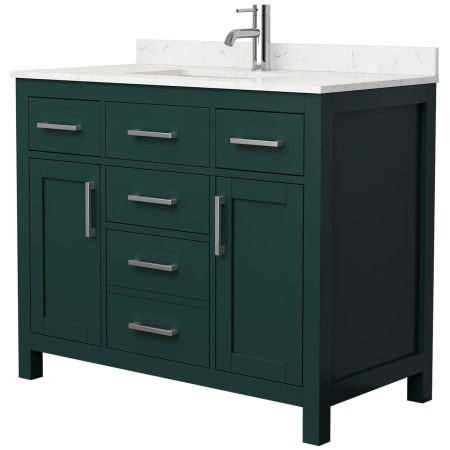 A large image of the Wyndham Collection WCG242442S-UNSMXX Green / Carrara Cultured Marble Top / Brushed Nickel Hardware