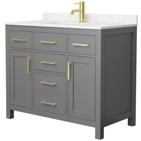 A large image of the Wyndham Collection WCG242442S-UNSMXX Dark Gray / Carrara Cultured Marble Top / Brushed Gold Hardware