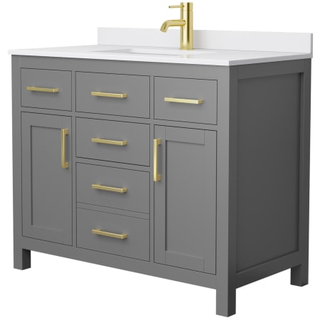 A large image of the Wyndham Collection WCG242442S-UNSMXX Dark Gray / White Cultured Marble Top / Brushed Gold Hardware