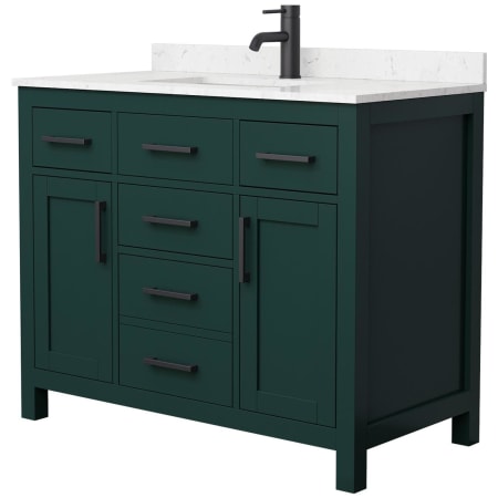 A large image of the Wyndham Collection WCG242442S-UNSMXX Green / Carrara Cultured Marble Top / Matte Black Hardware
