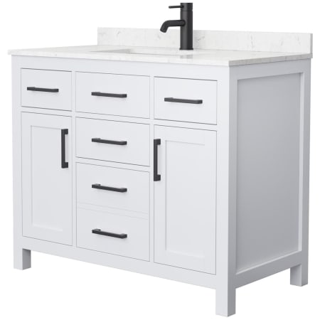 A large image of the Wyndham Collection WCG242442S-UNSMXX White / Carrara Cultured Marble Top / Matte Black Hardware