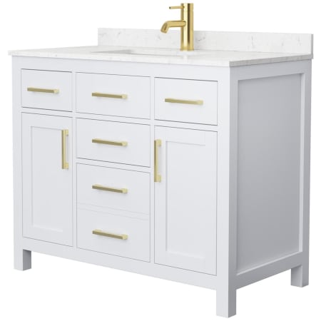A large image of the Wyndham Collection WCG242442S-UNSMXX White / Carrara Cultured Marble Top / Brushed Gold Hardware