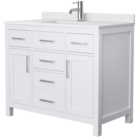 A large image of the Wyndham Collection WCG242442S-UNSMXX White / White Cultured Marble Top / Brushed Nickel Hardware