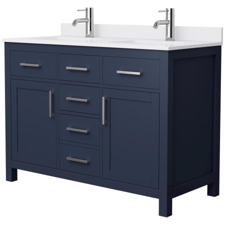A large image of the Wyndham Collection WCG242448D-UNSMXX Dark Blue / White Cultured Marble Top / Brushed Nickel Hardware