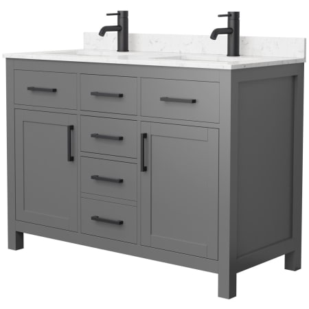 A large image of the Wyndham Collection WCG242448D-UNSMXX Dark Gray / Carrara Cultured Marble Top / Matte Black Hardware