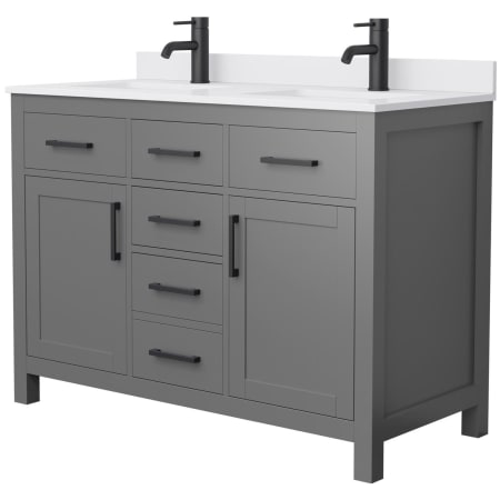 A large image of the Wyndham Collection WCG242448D-UNSMXX Dark Gray / White Cultured Marble Top / Matte Black Hardware